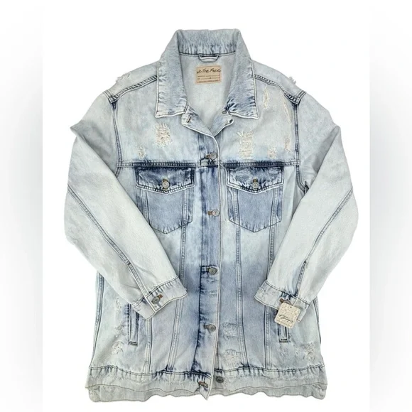 NWT | Free People | Destroyed Long and Lean Trucker Jacket |‎ Medium - Picture 2 of 8